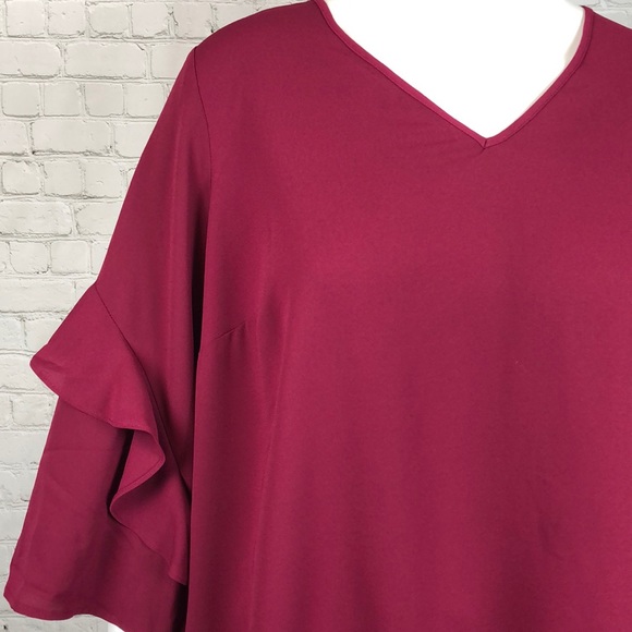 0X 1X 2X 3X Alfani Cranberry Ruffle Sleeve Top - Picture 4 of 4